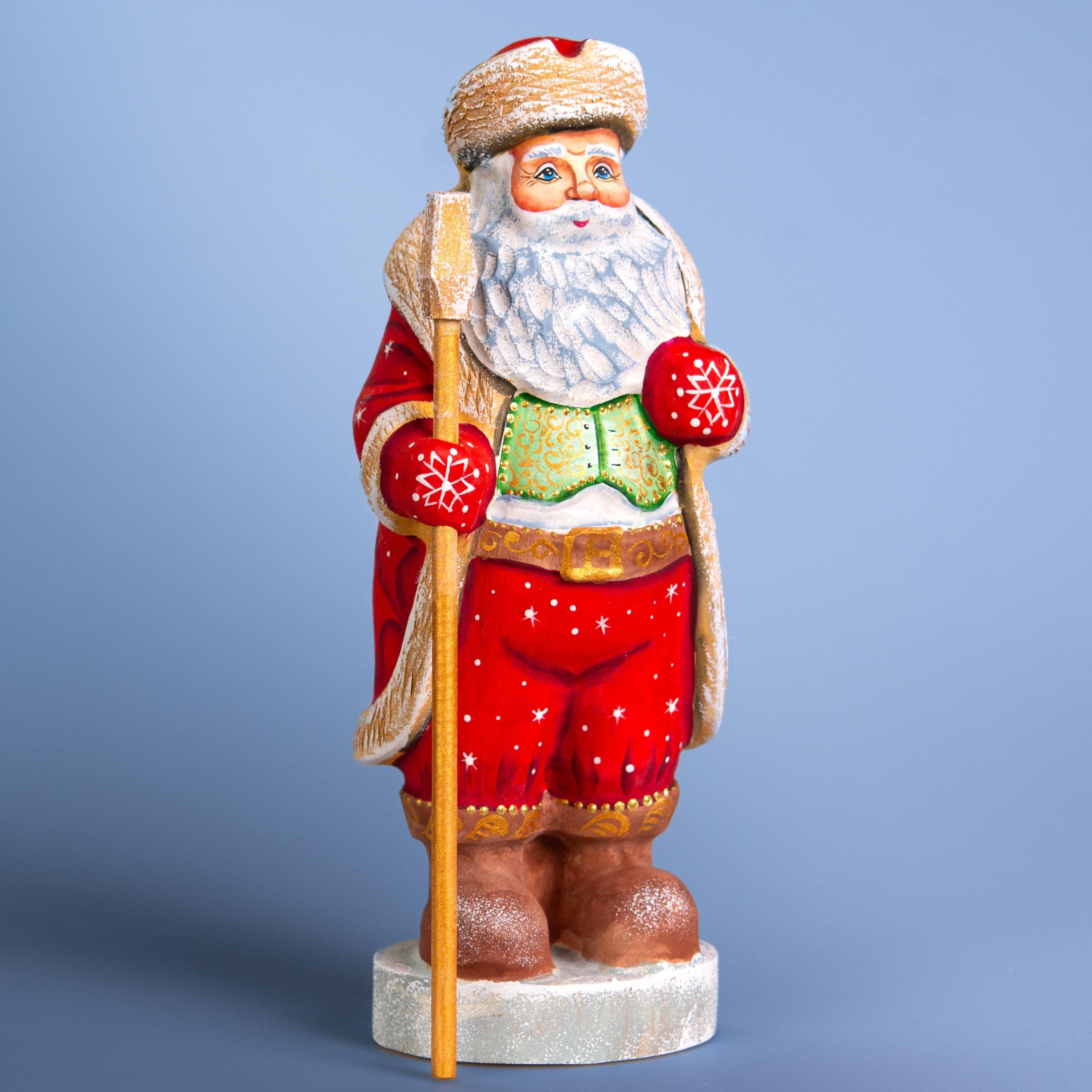 Wooden Hand Carved Santa Claus figurine 10", handmade Christmas home decor, Hand Painted Funny Christmas gift idea made in Ukraine