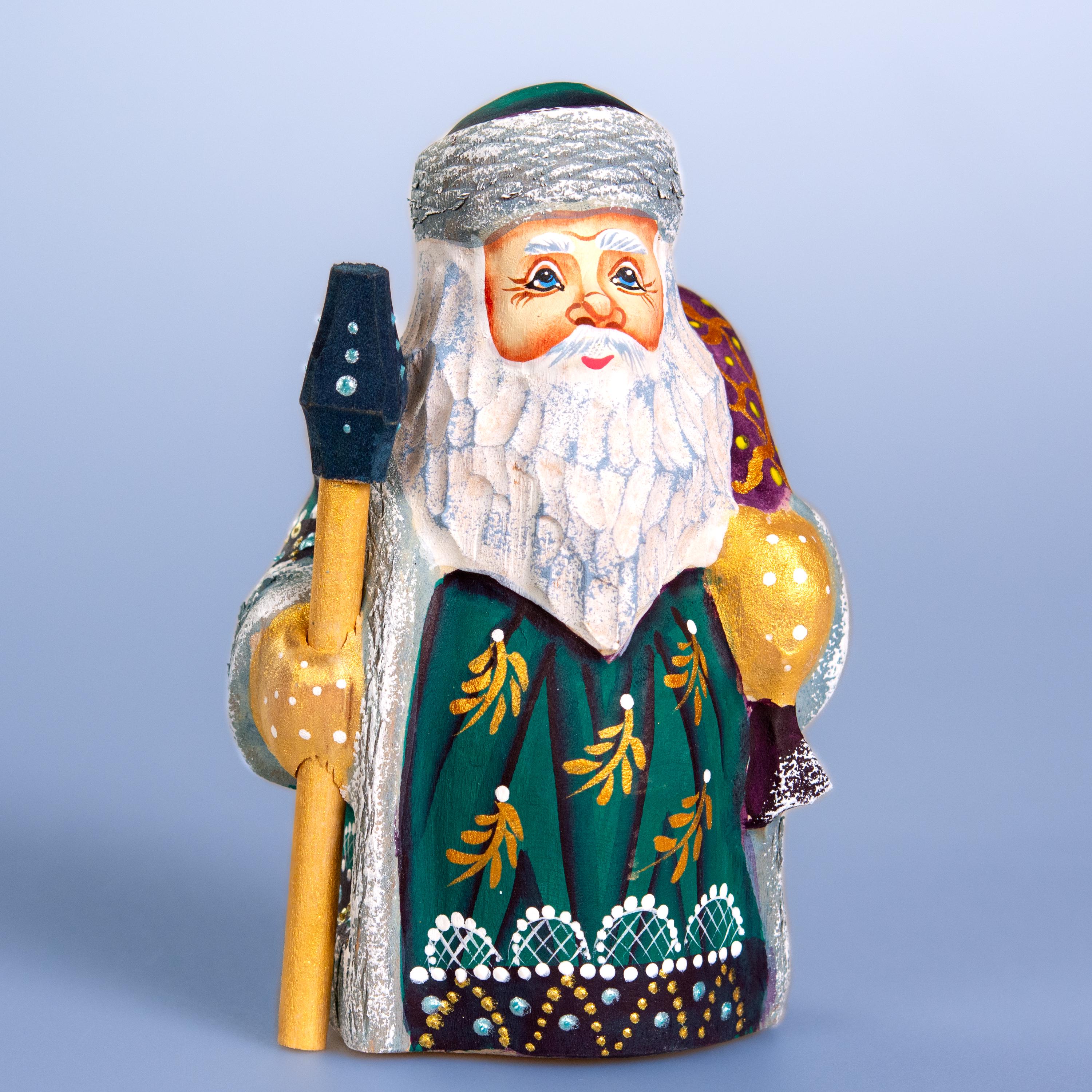 Old World Santa figurine 5.1 inch, green coat shelf decor