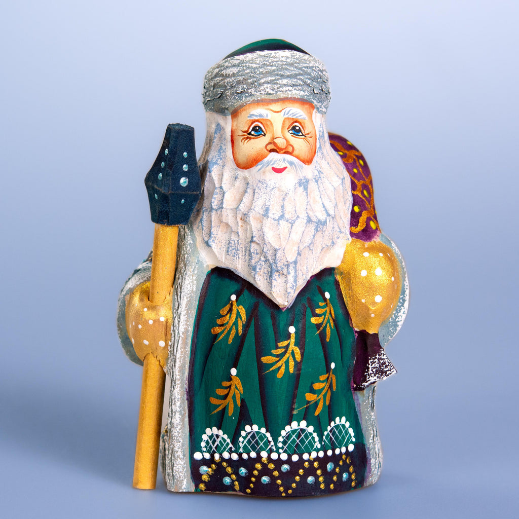 Old World Santa figurine 5.1 inch, green coat shelf decor