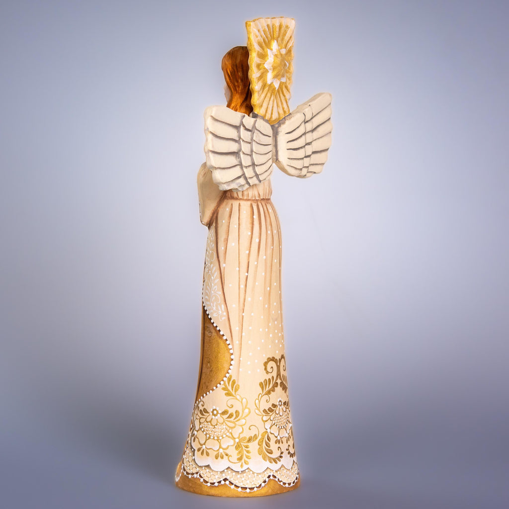 Angel Nativity wooden figurine 13 inch, Holy Family creche, mantel decor
