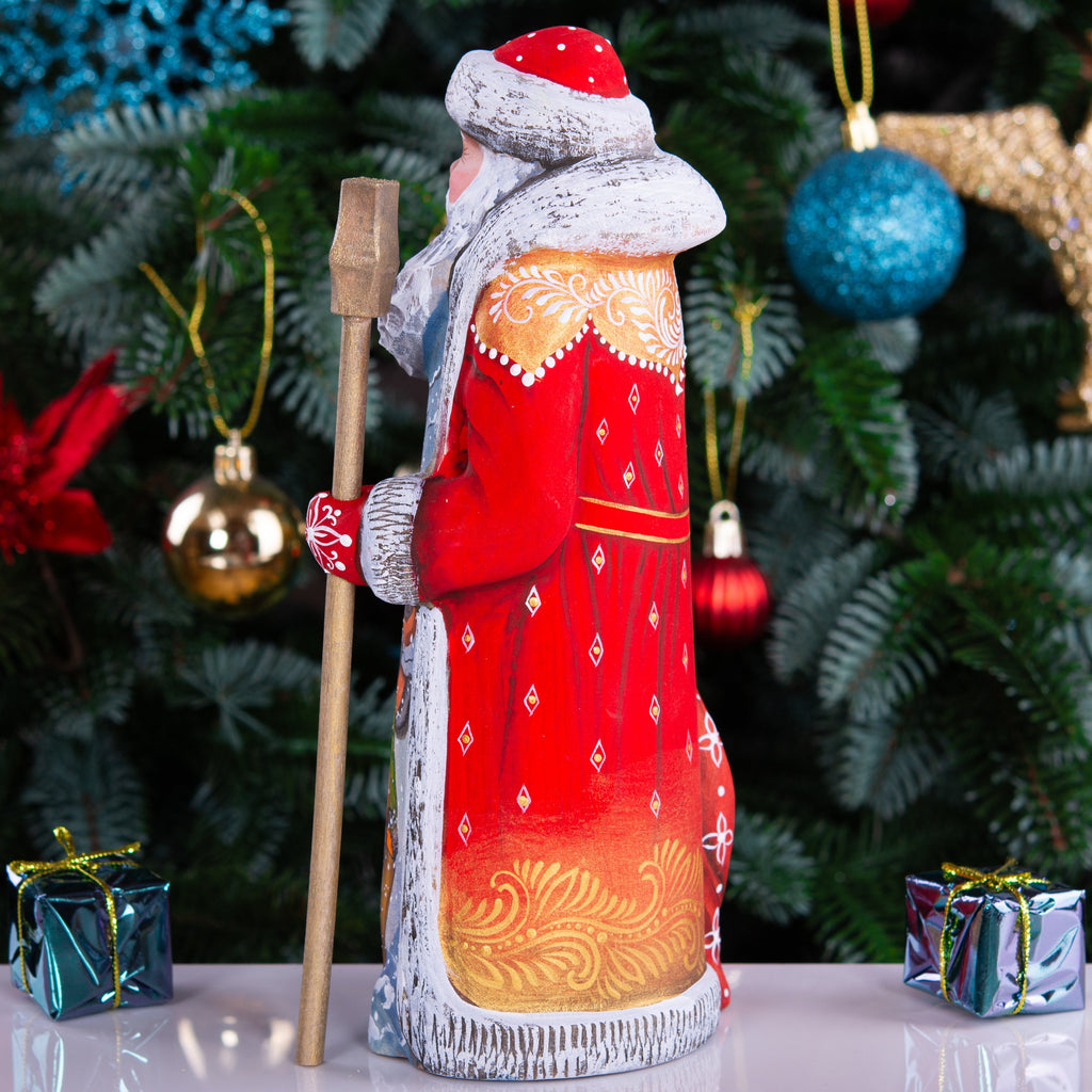 Hand-Carved Wooden Santa Claus Figurine: 9" Holiday Decor