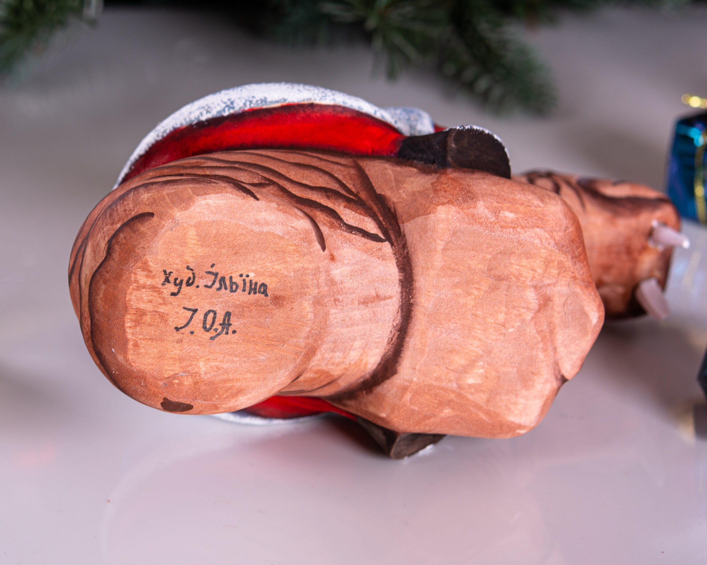 Hand Carved Wooden Santa Claus Figurine: Funny Walrus Christmas Decor