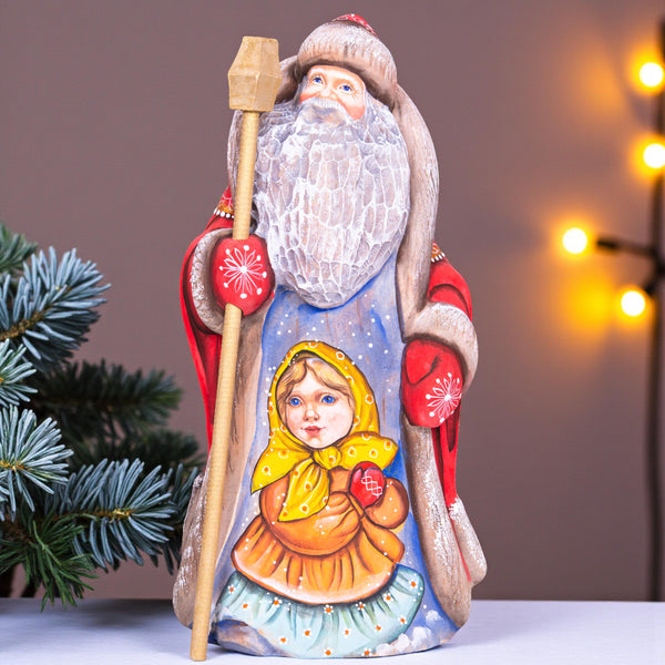 Hand carved Santa 9.1 inch solid wood figurine, folk art collectible