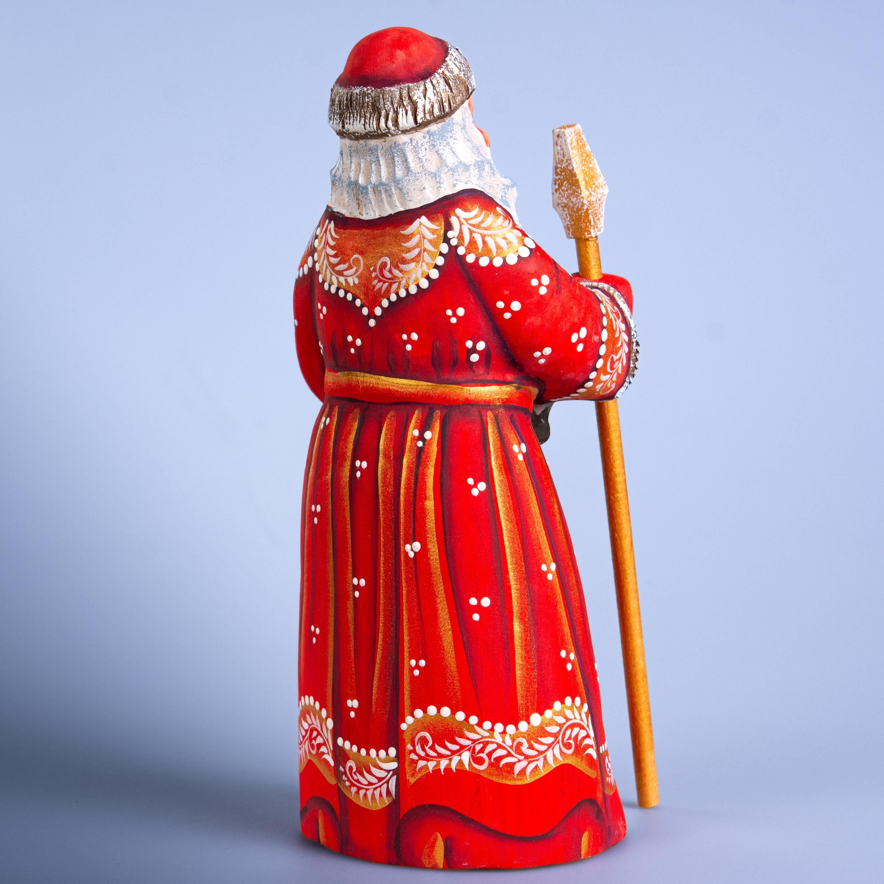 Wooden Santa figurine 9", hand carved Cat lover Accent for Mantel