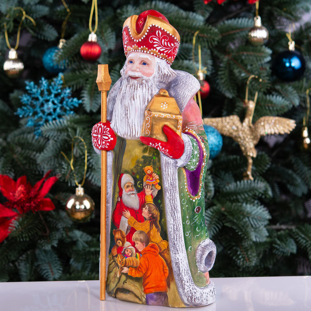 Hand Painted Wooden Santa Claus Figure 12 inch: Rustic Christmas Mantel Decoration