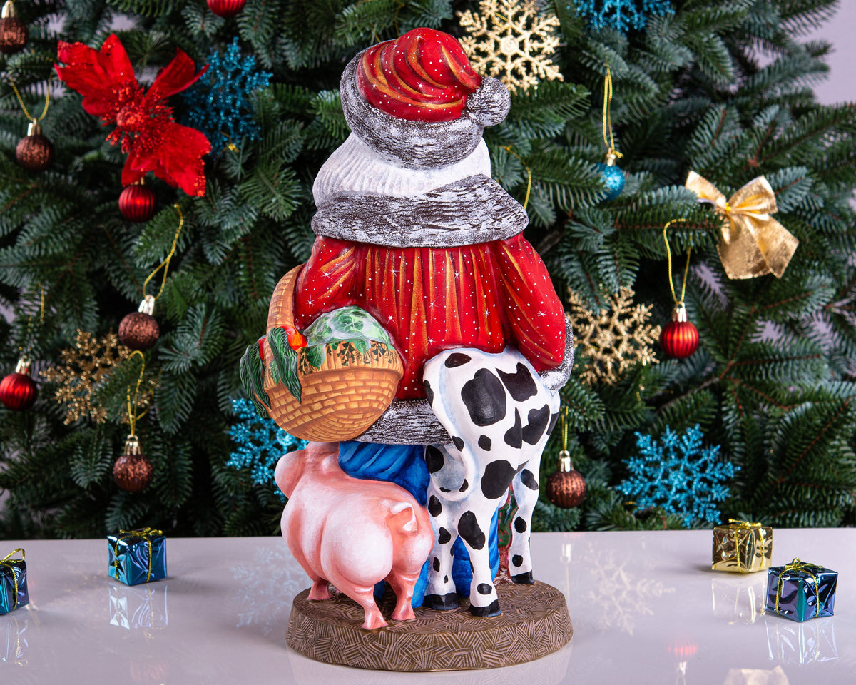Hand Carved Wooden Rancher Santa Claus Figurine: 14" Christmas Decor