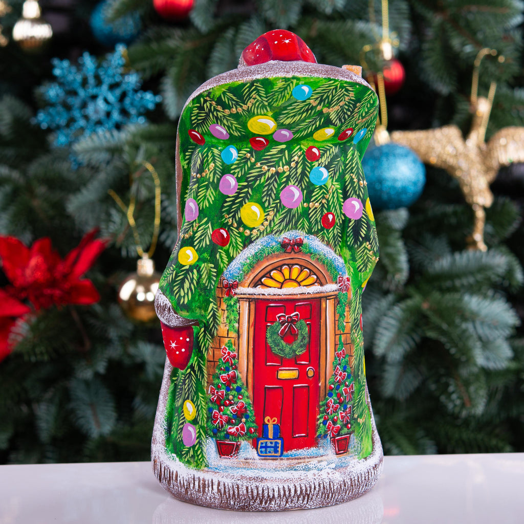 Hand Carved Santa Figurine 9 inch: Christmas Girl Scene, Festive Door Art