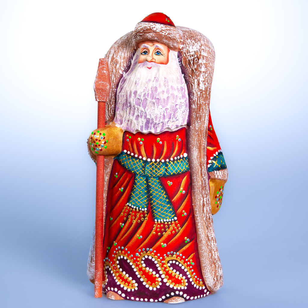 Hand carved Santa wooden figurine 9.5 inch, Christmas mantel decor