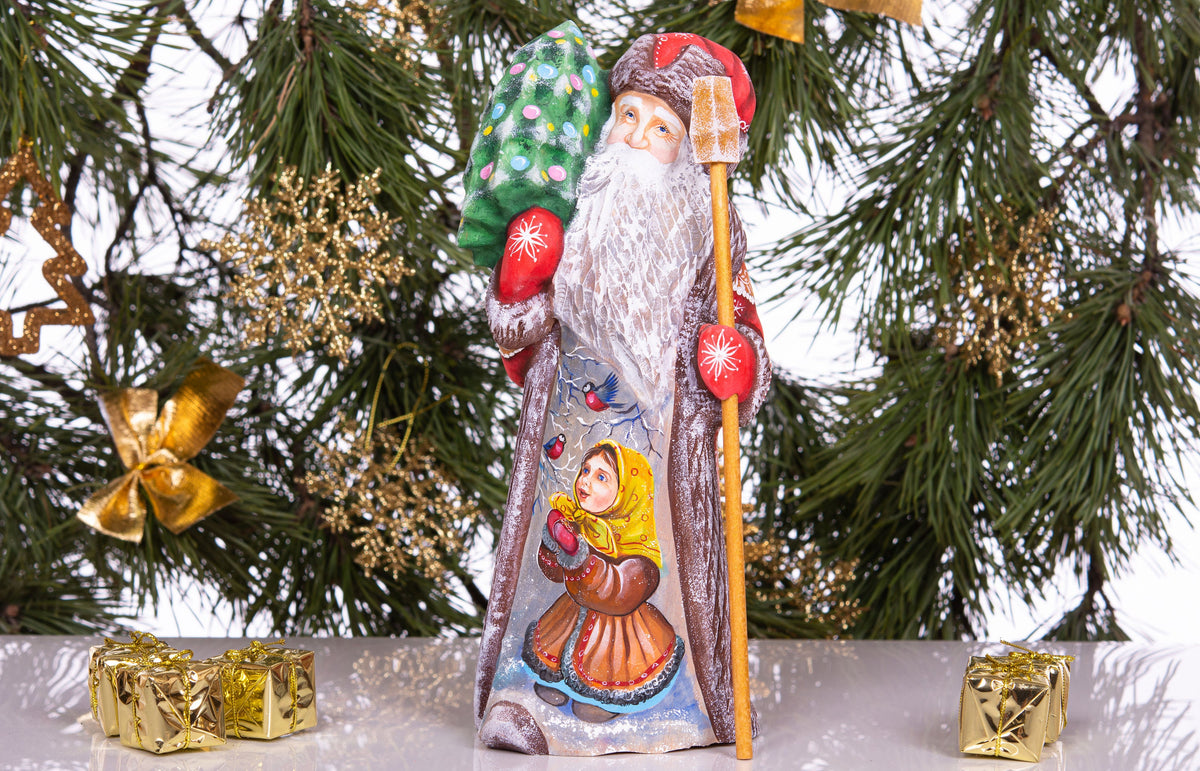 Hand-Carved Santa Figurine: Signed Solid Wood Christmas Decor