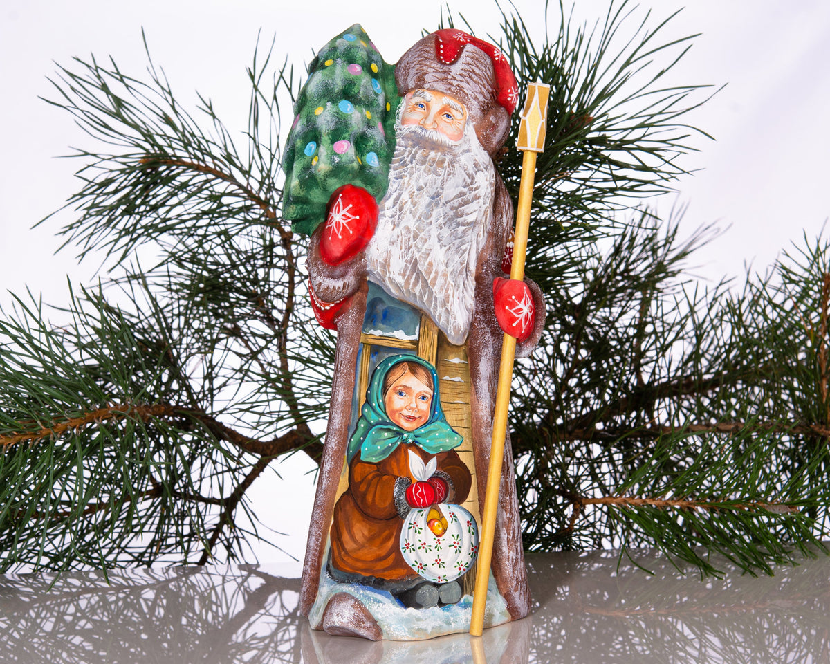 Hand carved Santa figurine 11 inch, winter village child, mantel Christmas decoration
