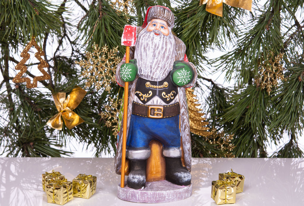 Hand Carved Wooden Santa Figurine: Folk Art Christmas Decor