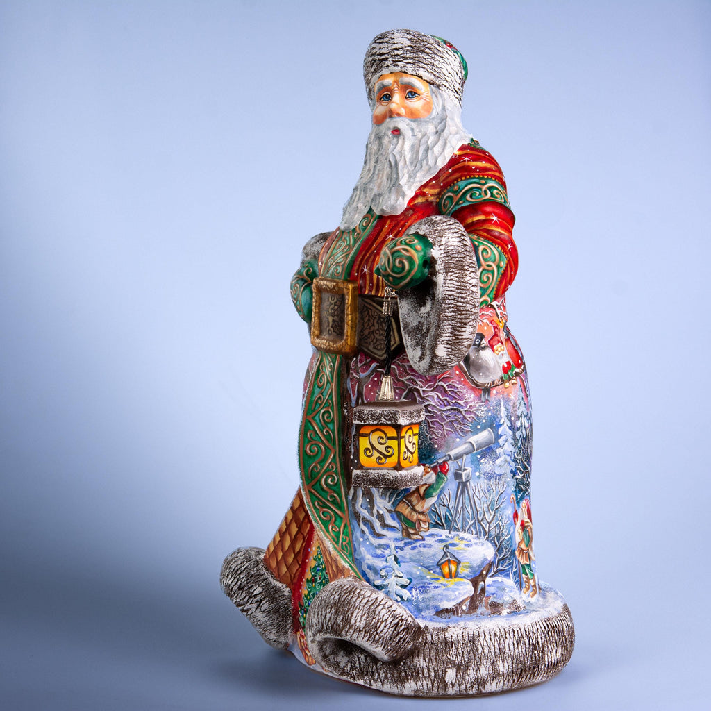 Hand Carved Santa Claus Figurine: Wooden Gnome Winter Scene, Painted Christmas Decor