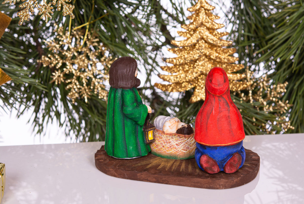 Compact Wooden Nativity Set 4", Christian Christmas Mantel Decor