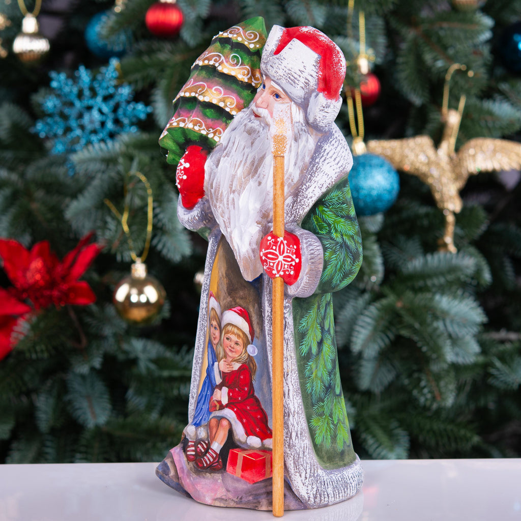 Hand-Carved Wooden Santa Statue: Old World Christmas Decor, Collector Gift
