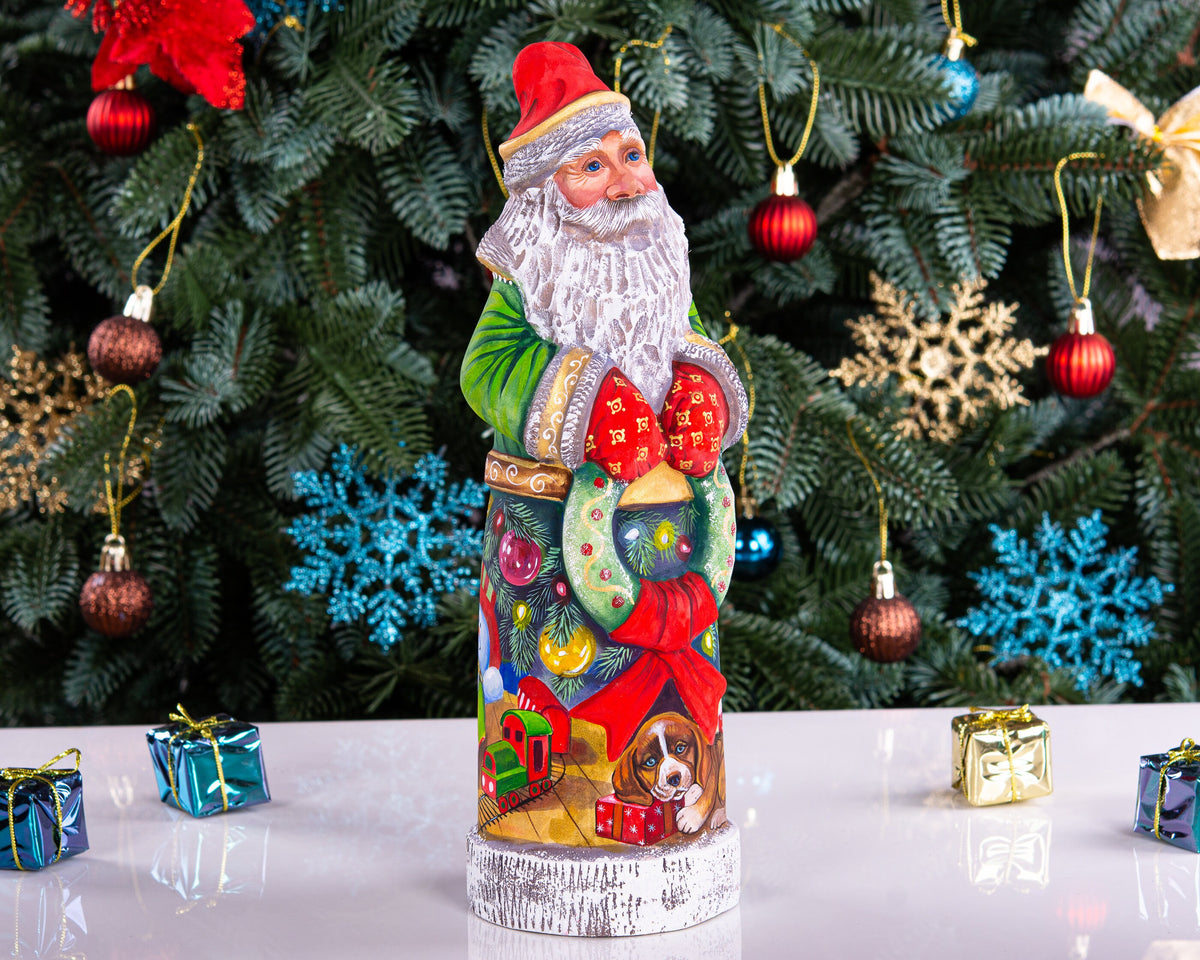 Hand Carved Wooden Santa Claus Figurine: Whimsical Christmas Decor (11 inch)