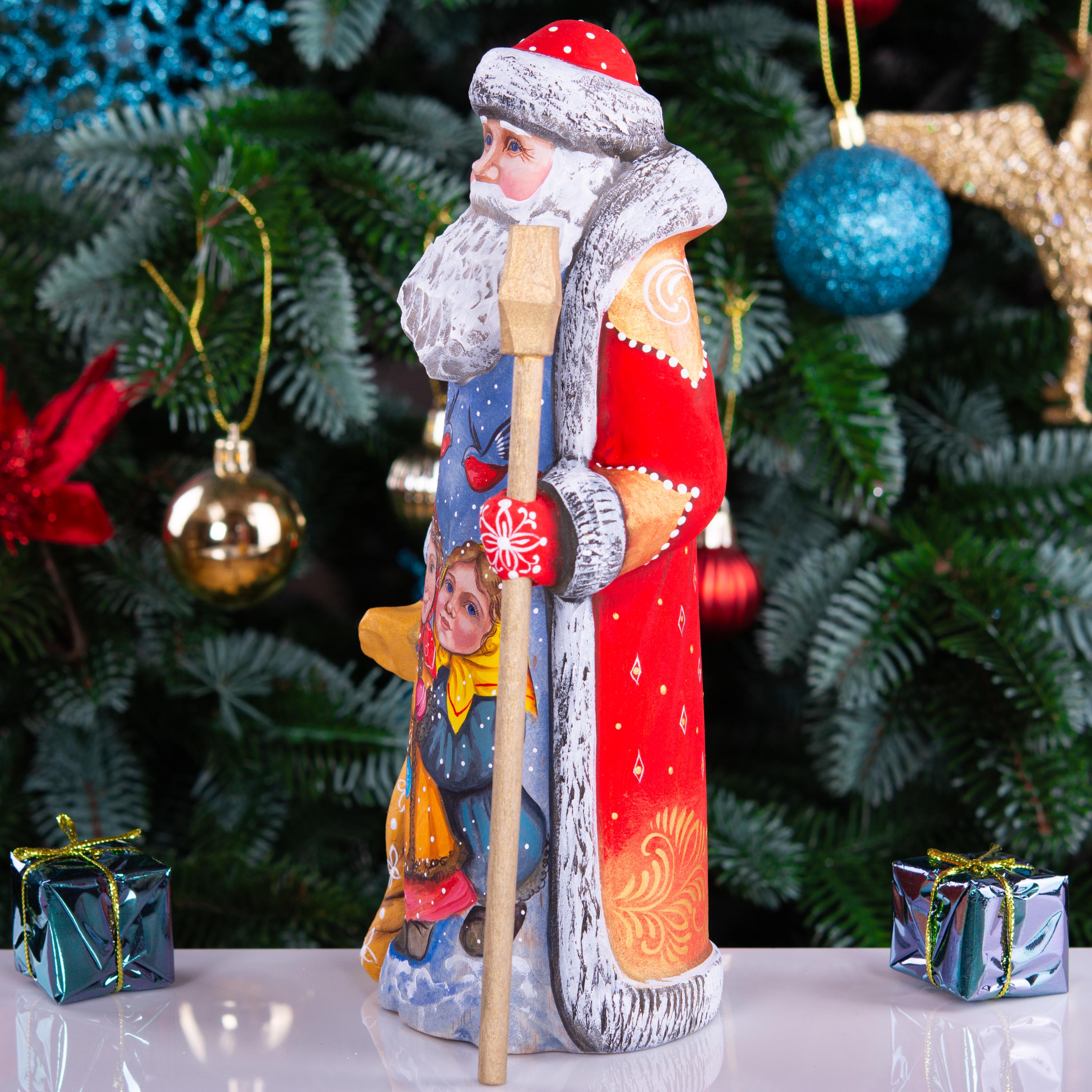 Santa Claus figurine 9 inch, hand painted children and bullfinches