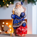 Hand carved Santa 9.5 inch solid wood figurine, Christmas mantel decor