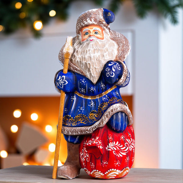 Hand carved Santa 9.5 inch solid wood figurine, Christmas mantel decor