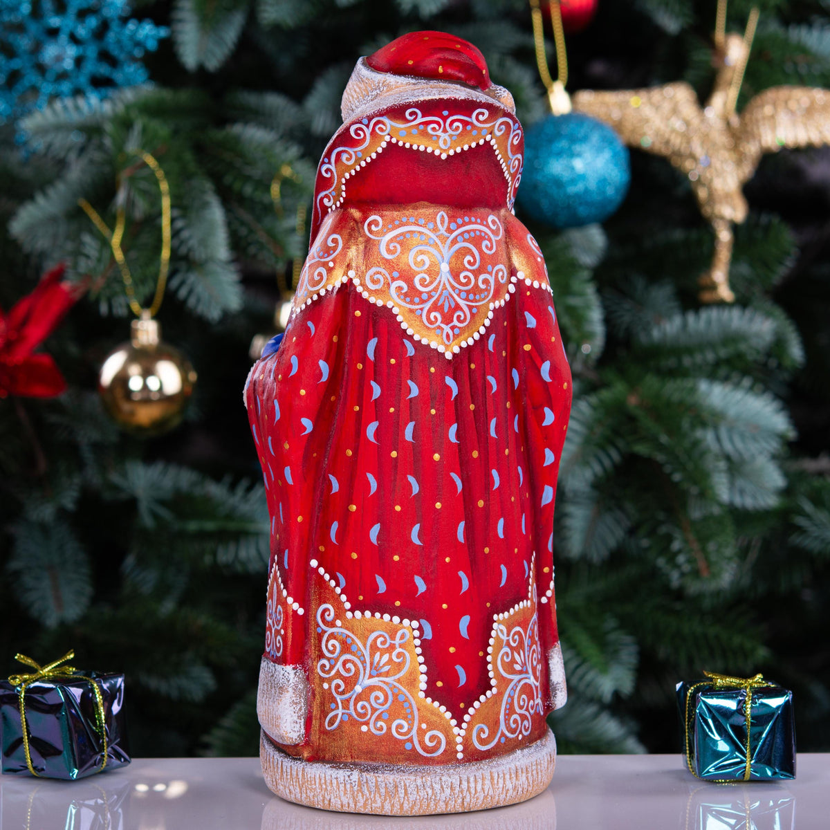 Hand Carved Santa Claus Statue: Owl in Stocking, Rustic Christmas Decor