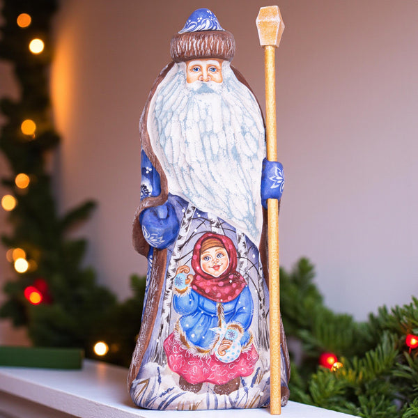 Santa Claus figurine, artisan hand painted girl scene, 8.7 inch