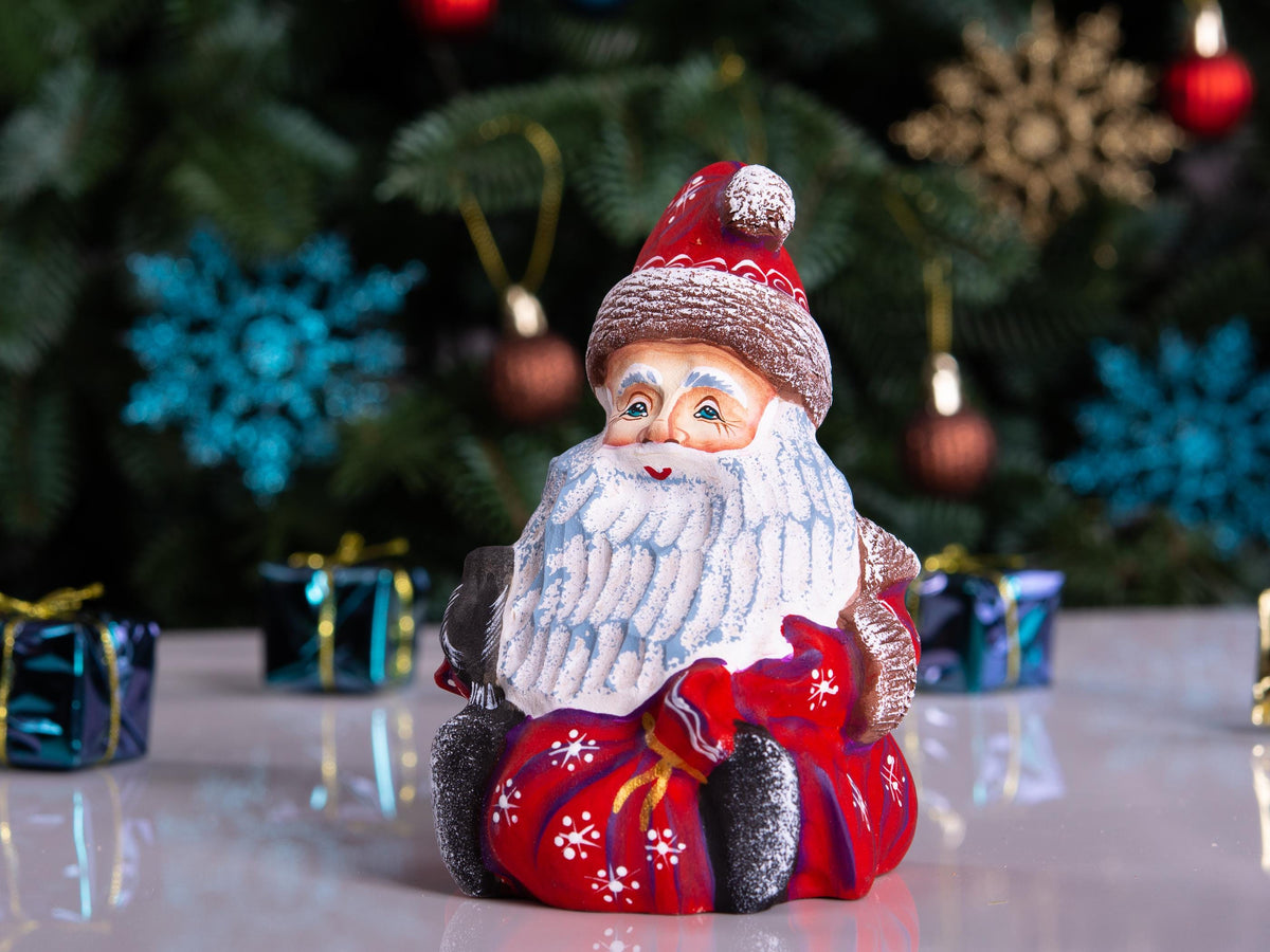 Hand painted Father Christmas figurine with bird shelf gift 5.1 inch