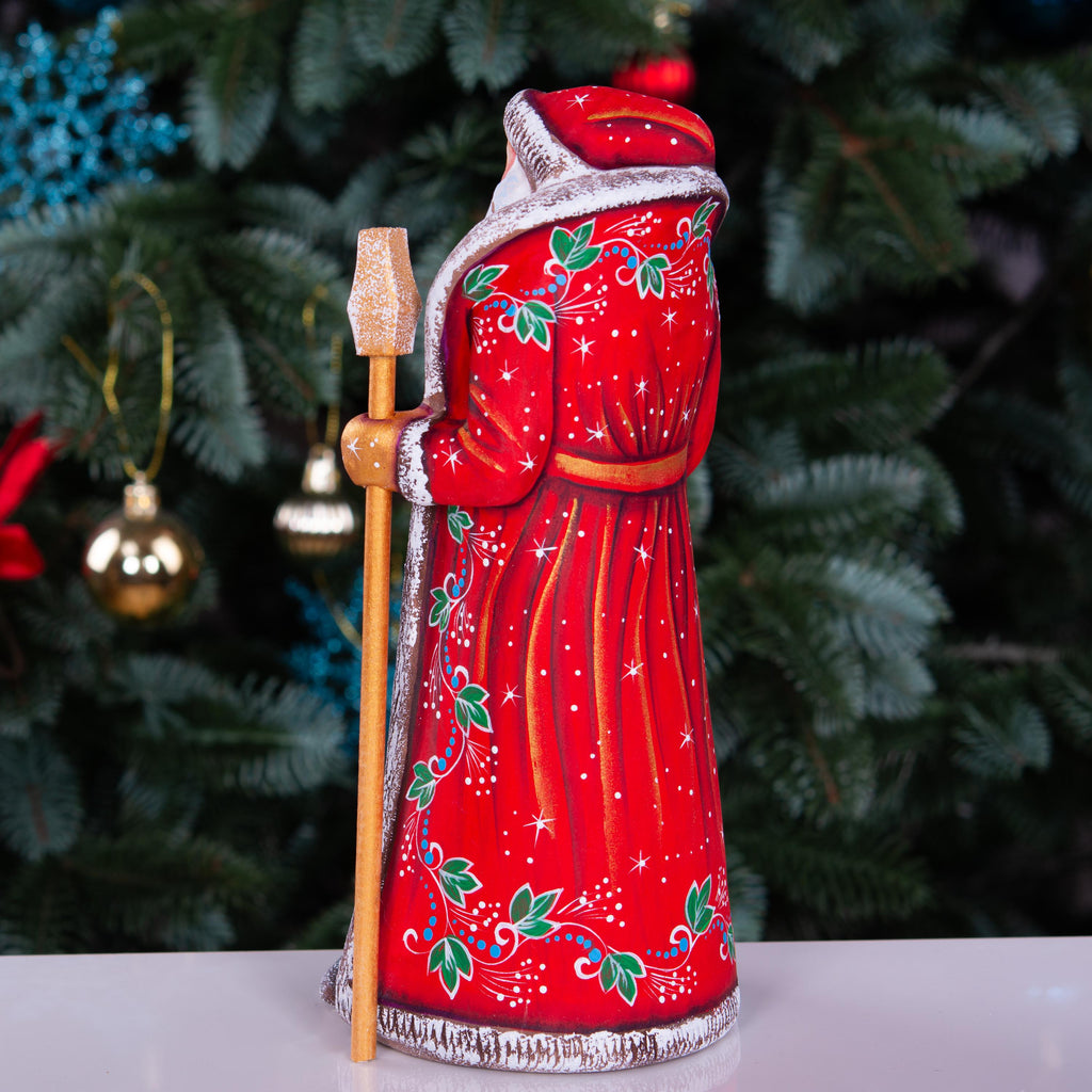 Hand carved Santa wooden figurine 9 inch, kitten in stocking scene