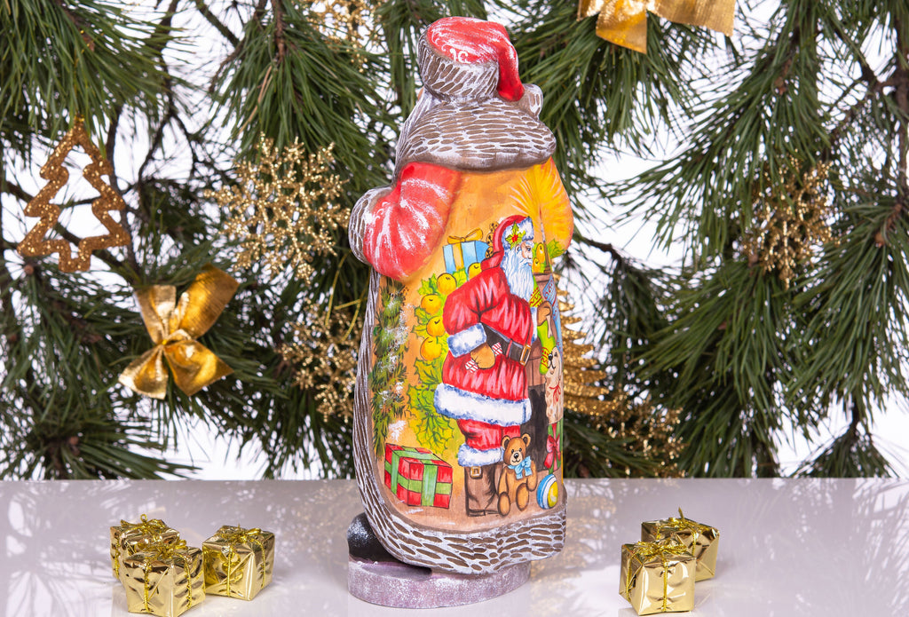 Hand Carved Wooden Santa Figurine: Folk Art Christmas Decor
