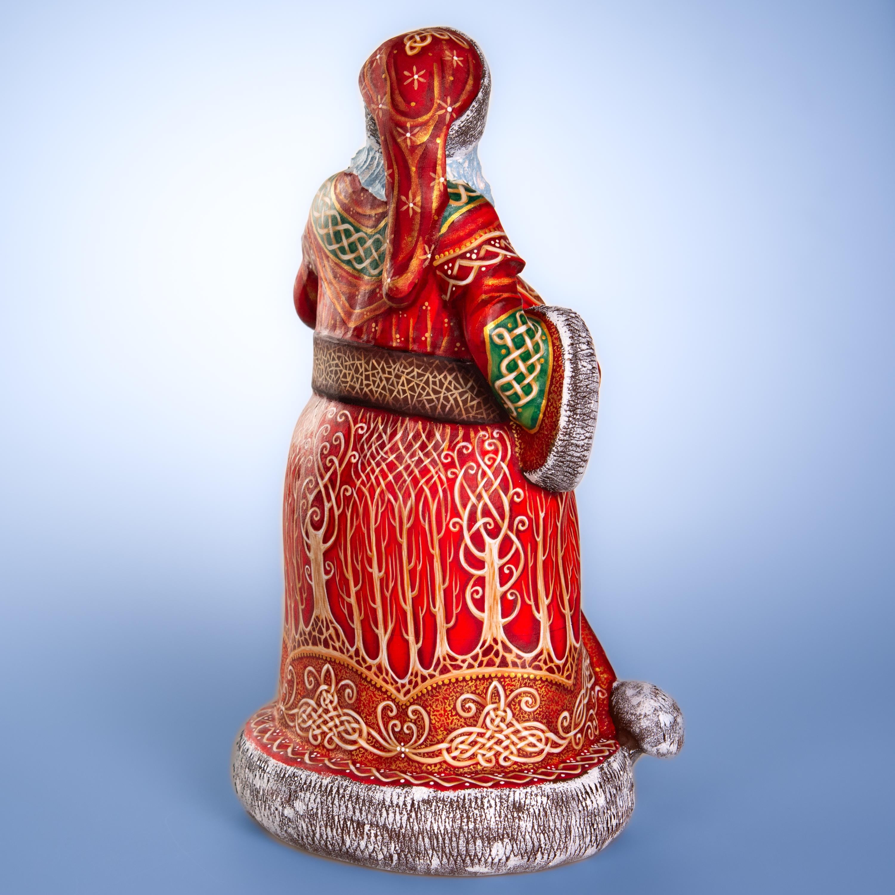 Hand carved wooden Santa figurine 14 inch, Celtic knot pattern, lantern display