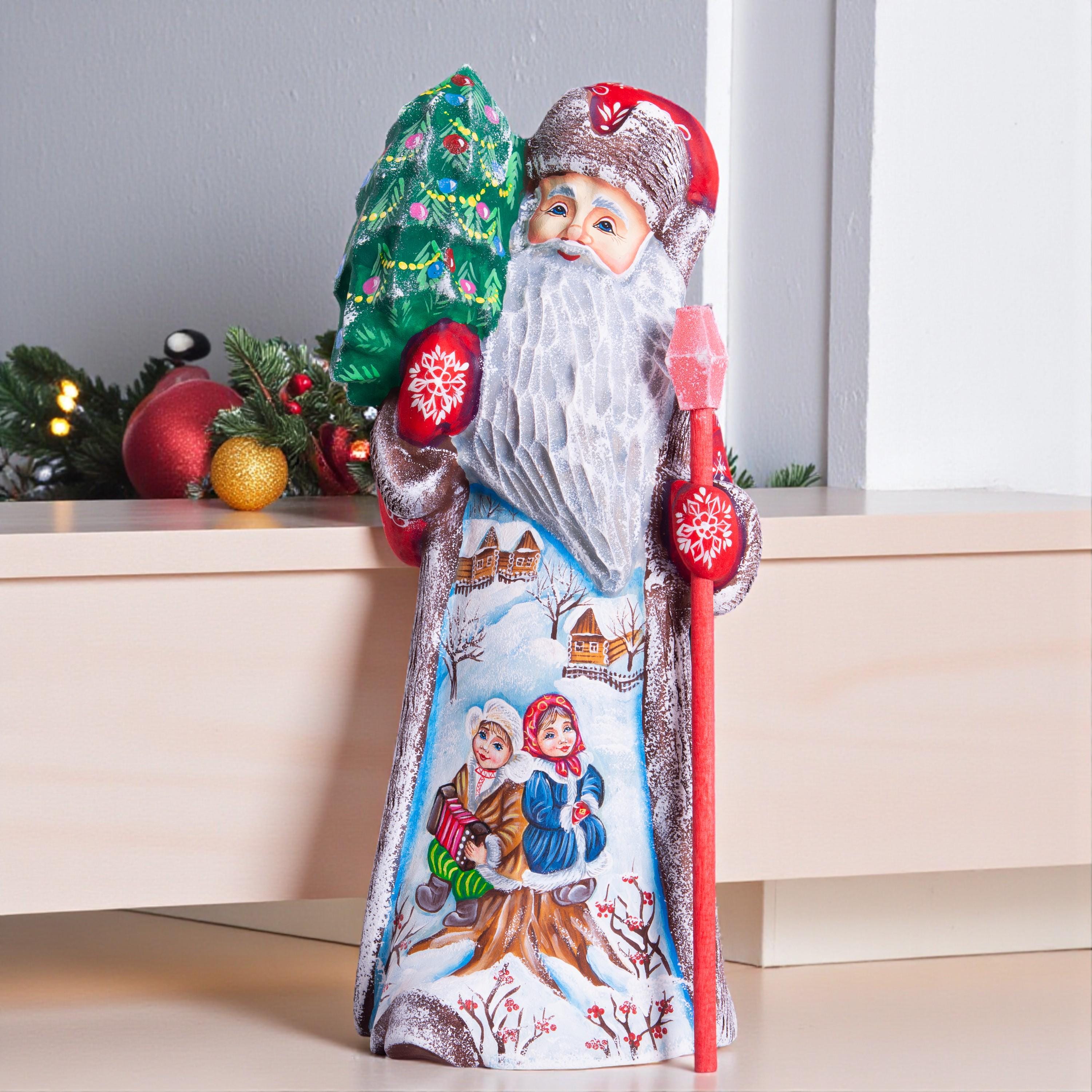 Rustic Santa Claus wood figure 10 inch, snowy country village, Christmas table décor