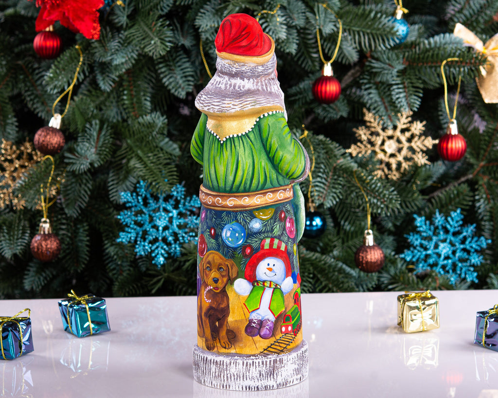 Hand Carved Wooden Santa Claus Figurine: Whimsical Christmas Decor (11 inch)