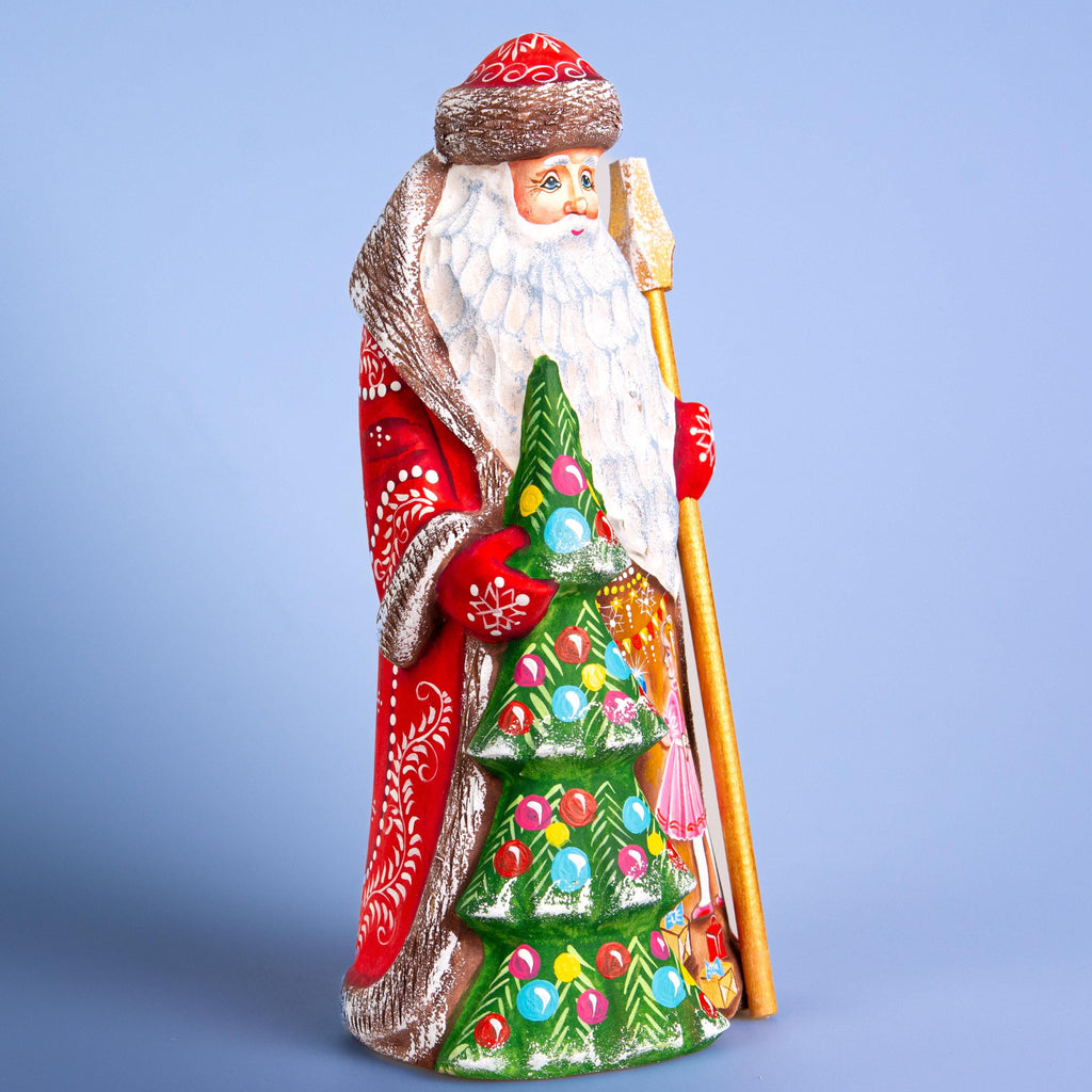 Hand Carved Wooden Santa Claus Figurine: 9" Holiday Decor
