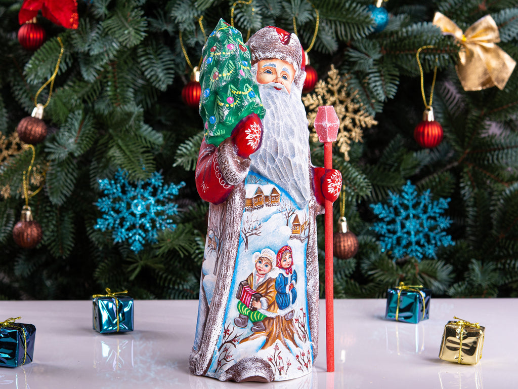 Rustic Santa Claus wood figure 10 inch, snowy country village, Christmas table décor