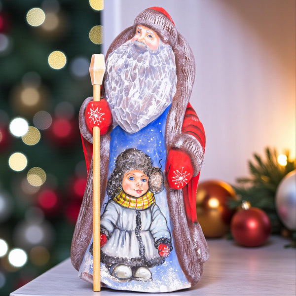 Hand-Carved Wood Santa Figurine: 9inch Signed Folk Art Christmas Decor