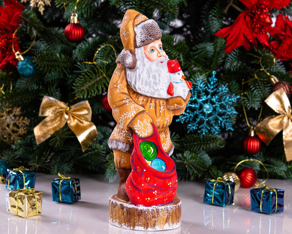 Father Christmas wooden figurine 10", hand carved shelf decor