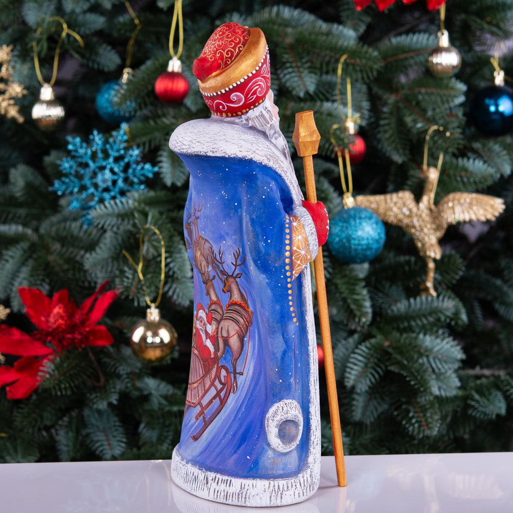 Large Santa Claus figurine, artisan hand painted carved wood, 11.8 inch