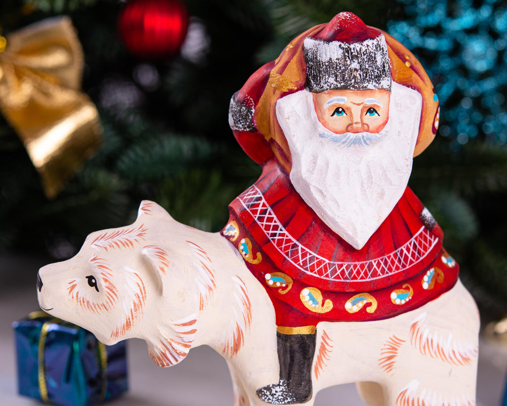 Old World Santa figurine 6 inch, riding polar bear, shelf decor