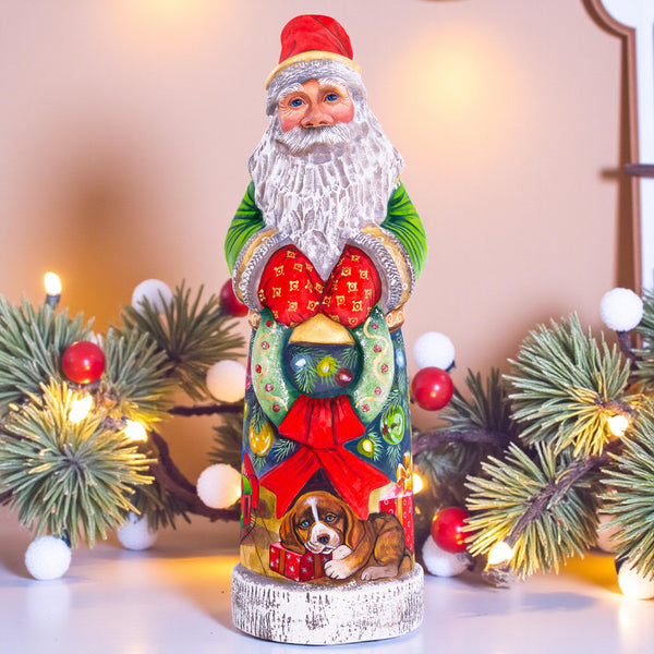 Hand Carved Wooden Santa Claus Figurine: Whimsical Christmas Decor (11 inch)