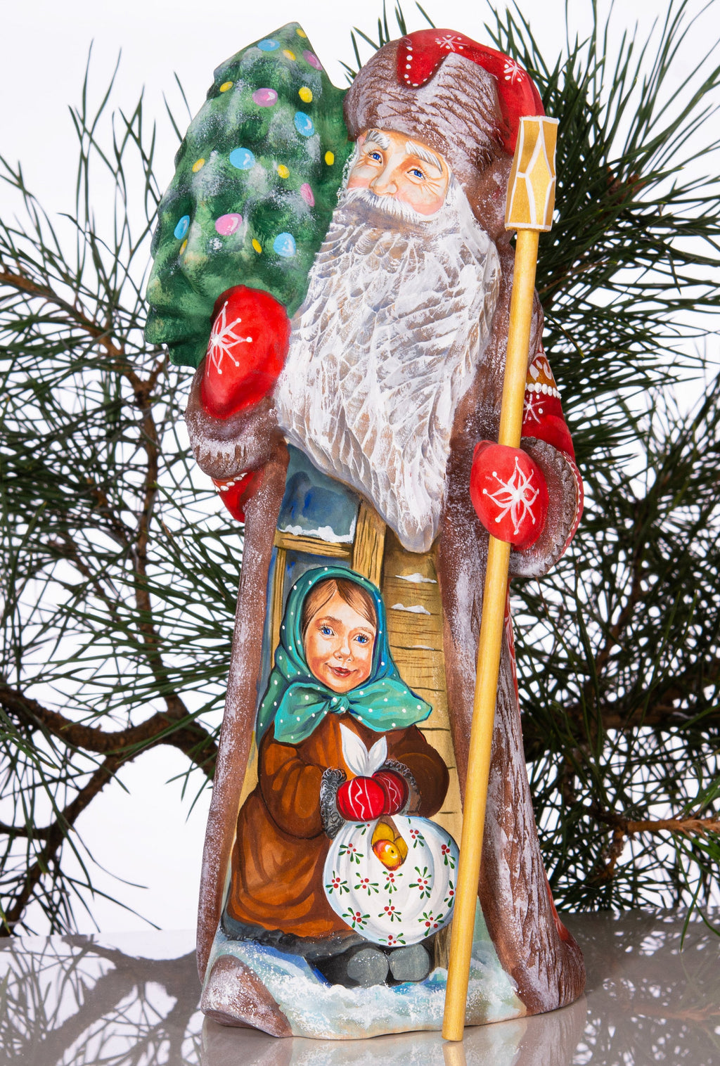 Hand carved Santa figurine 11 inch, winter village child, mantel Christmas decoration