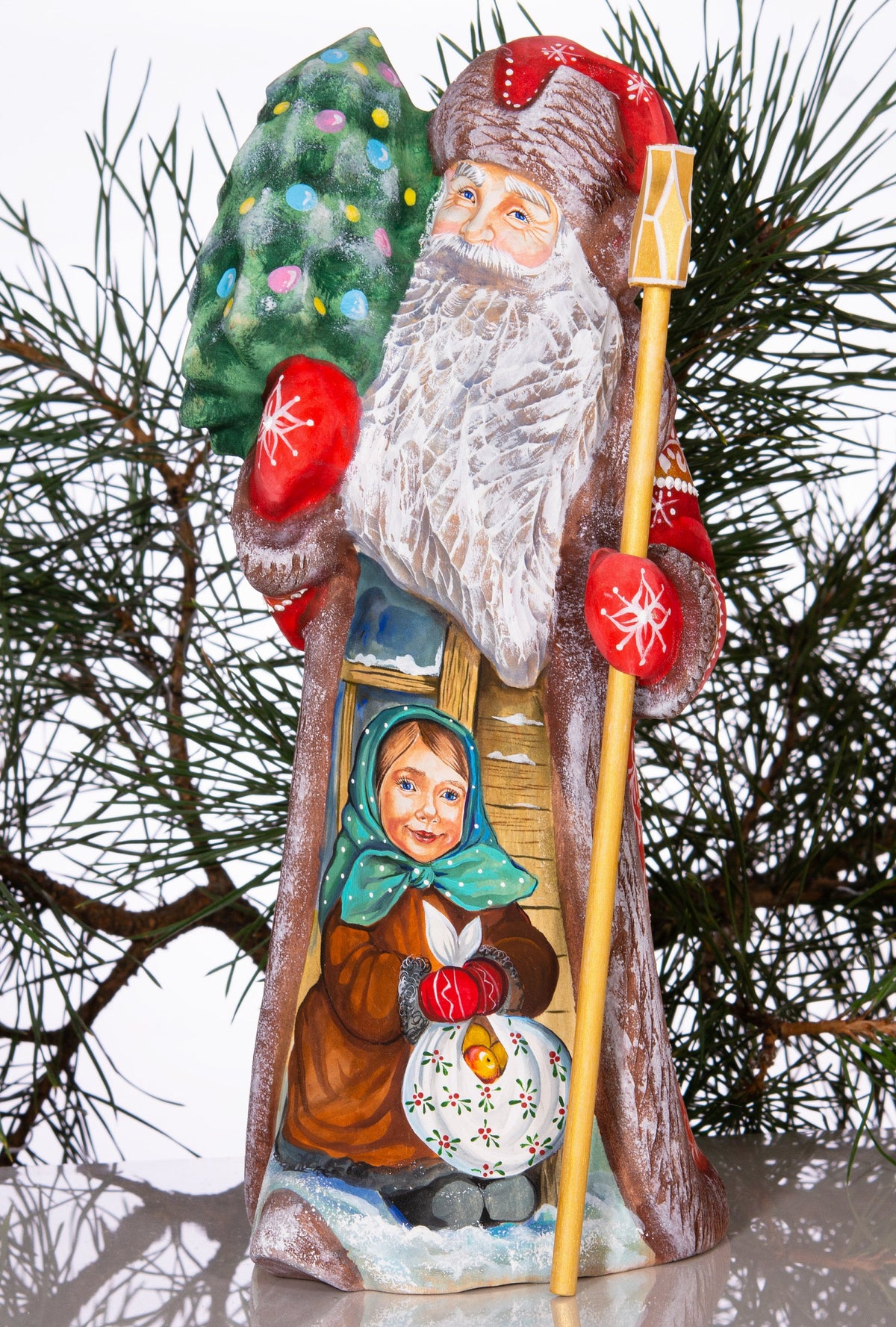Hand carved Santa figurine 11 inch, winter village child, mantel Christmas decoration