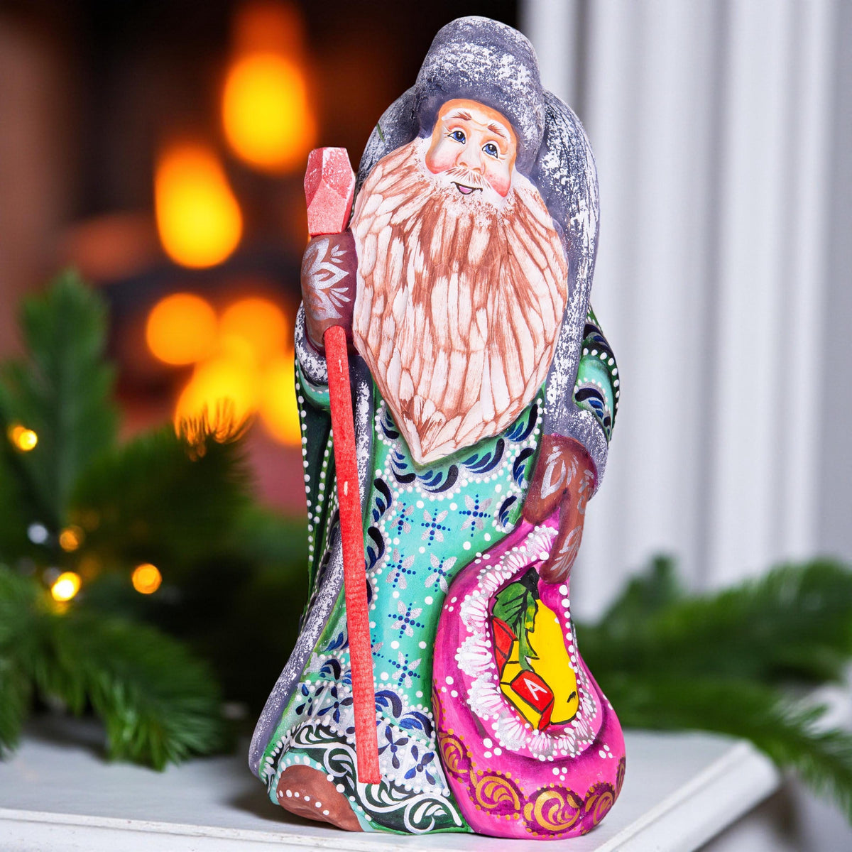 Hand Carved Wooden Santa Figurine: 9 Inch Rustic Christmas Decor