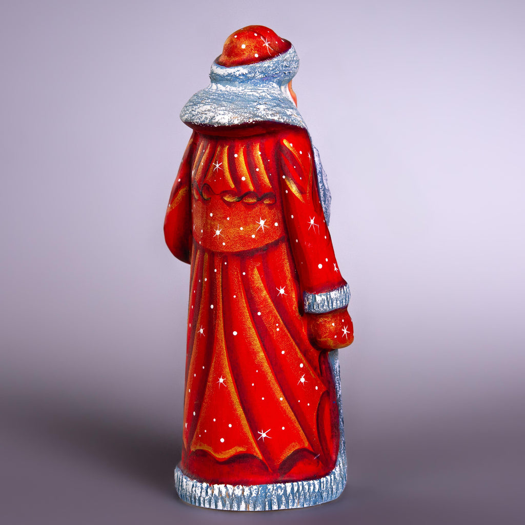 Old-World Santa wooden figurine 7.5 inch, winter church scene, mantel display gift