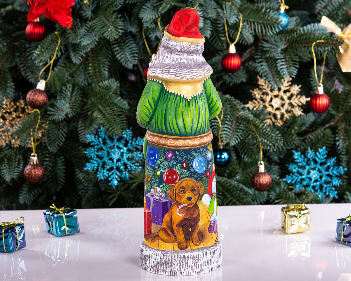 Hand Carved Wooden Santa Claus Figurine: Whimsical Christmas Decor (11 inch)