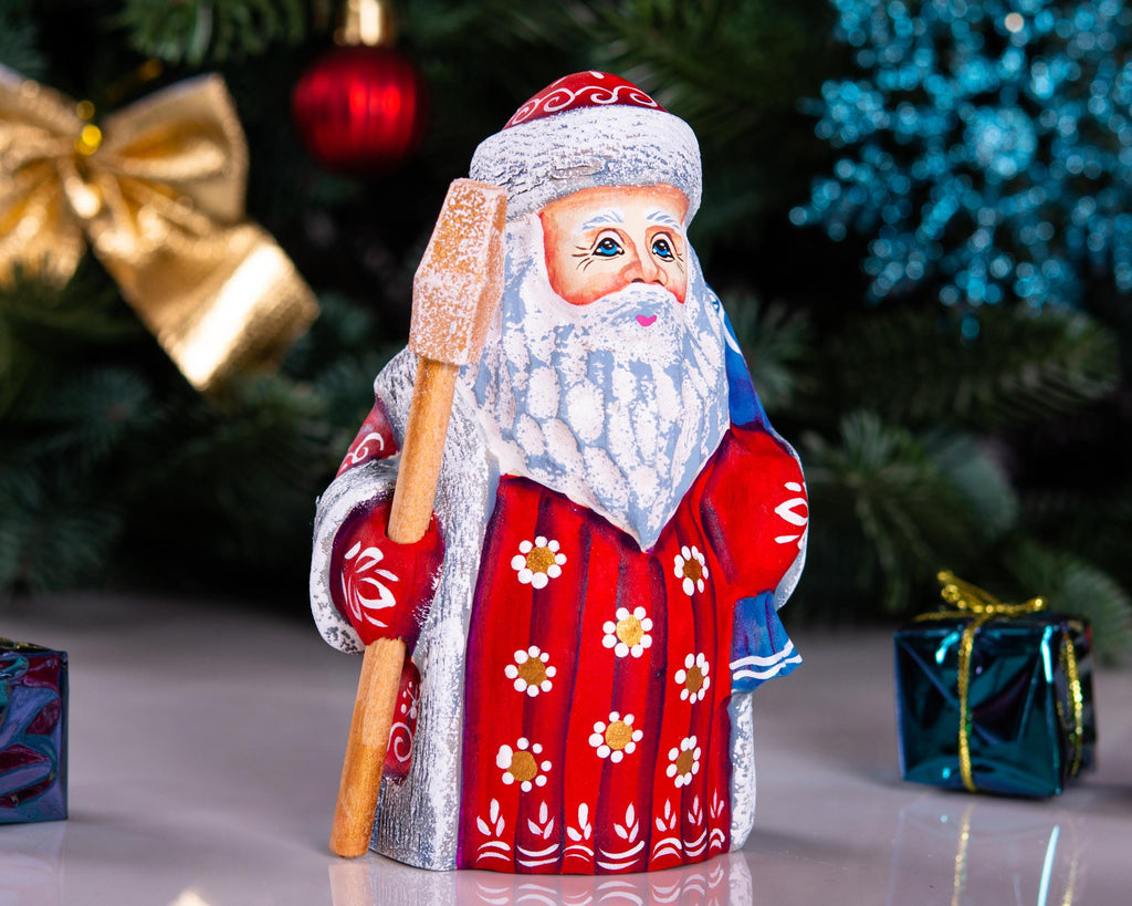 Handcrafted Wooden Santa Figurine: Folk Art Christmas Decor