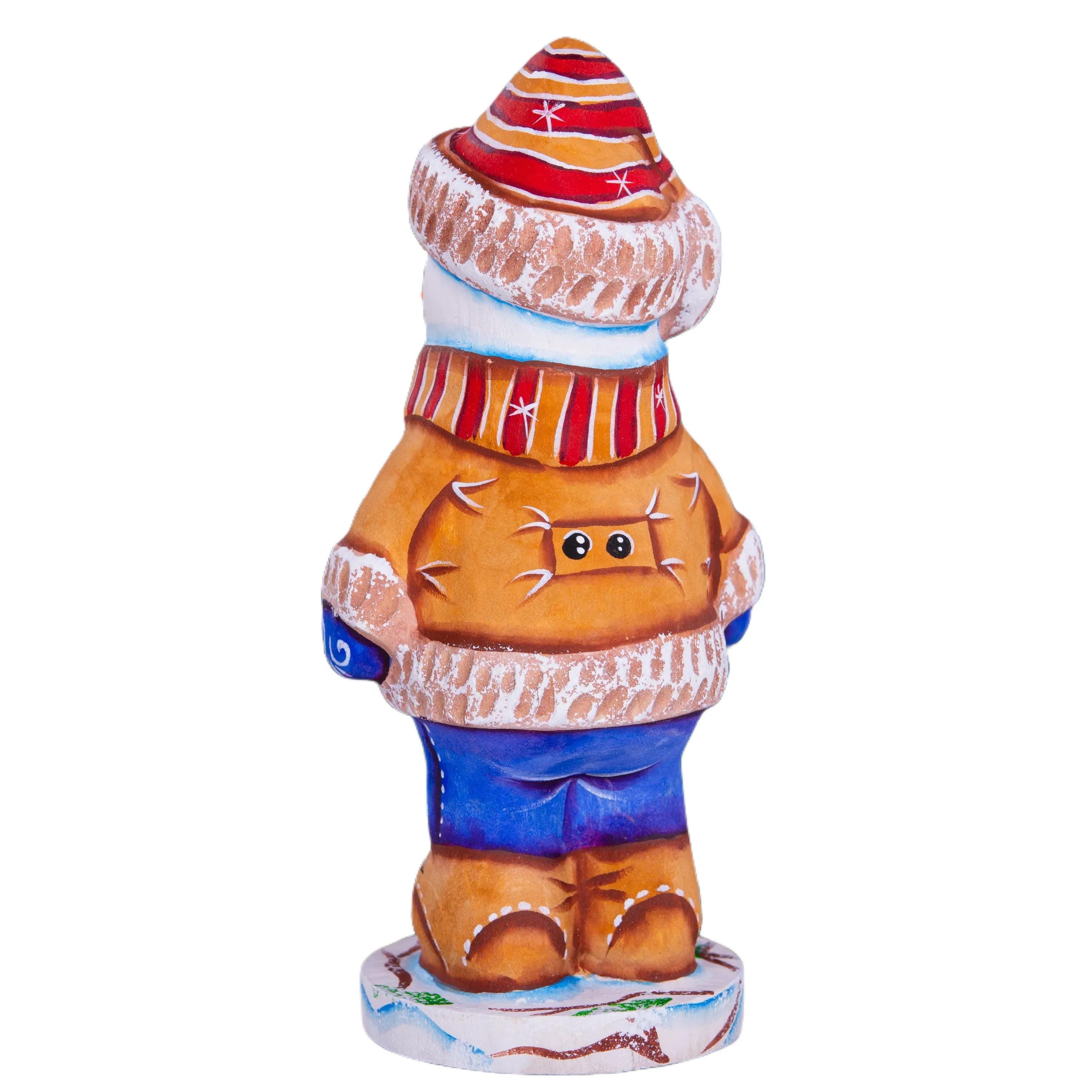 Hand-Carved Wooden Snowman Figurine: Christmas Holiday Decor (6 inch)