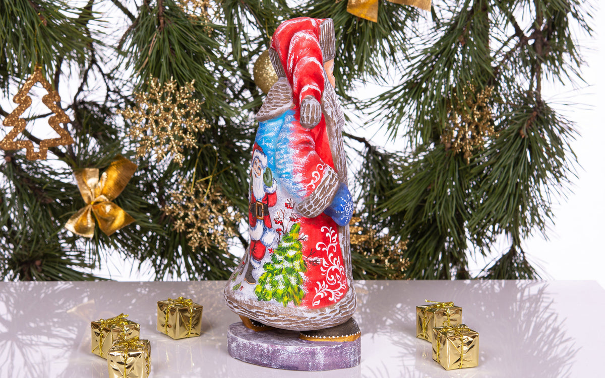 Hand Carved Wooden Santa Claus Figurine: 12" Christmas Home Decor