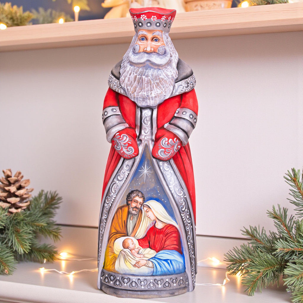 Santa Figurine 12.5", Nativity Scene, Orthodox Icon Style, Hand Painted Wood