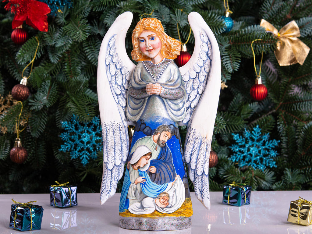 Hand carved Angel figurine 10 inch, Holy Family Nativity display