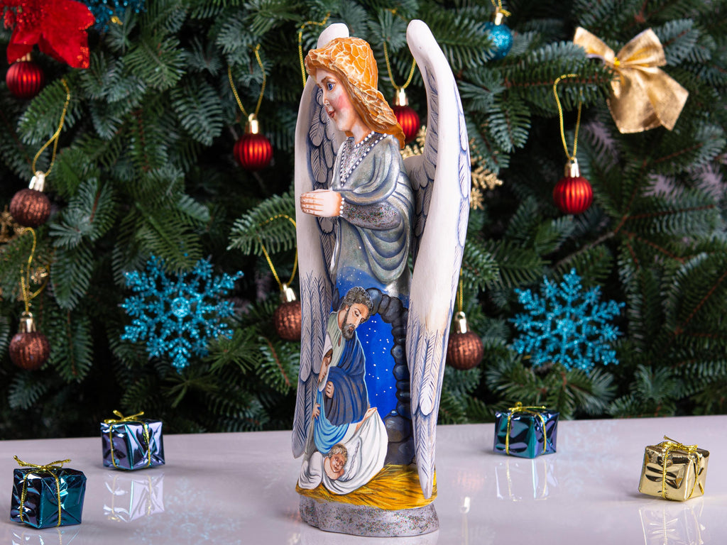 Hand carved Angel figurine 10 inch, Holy Family Nativity display