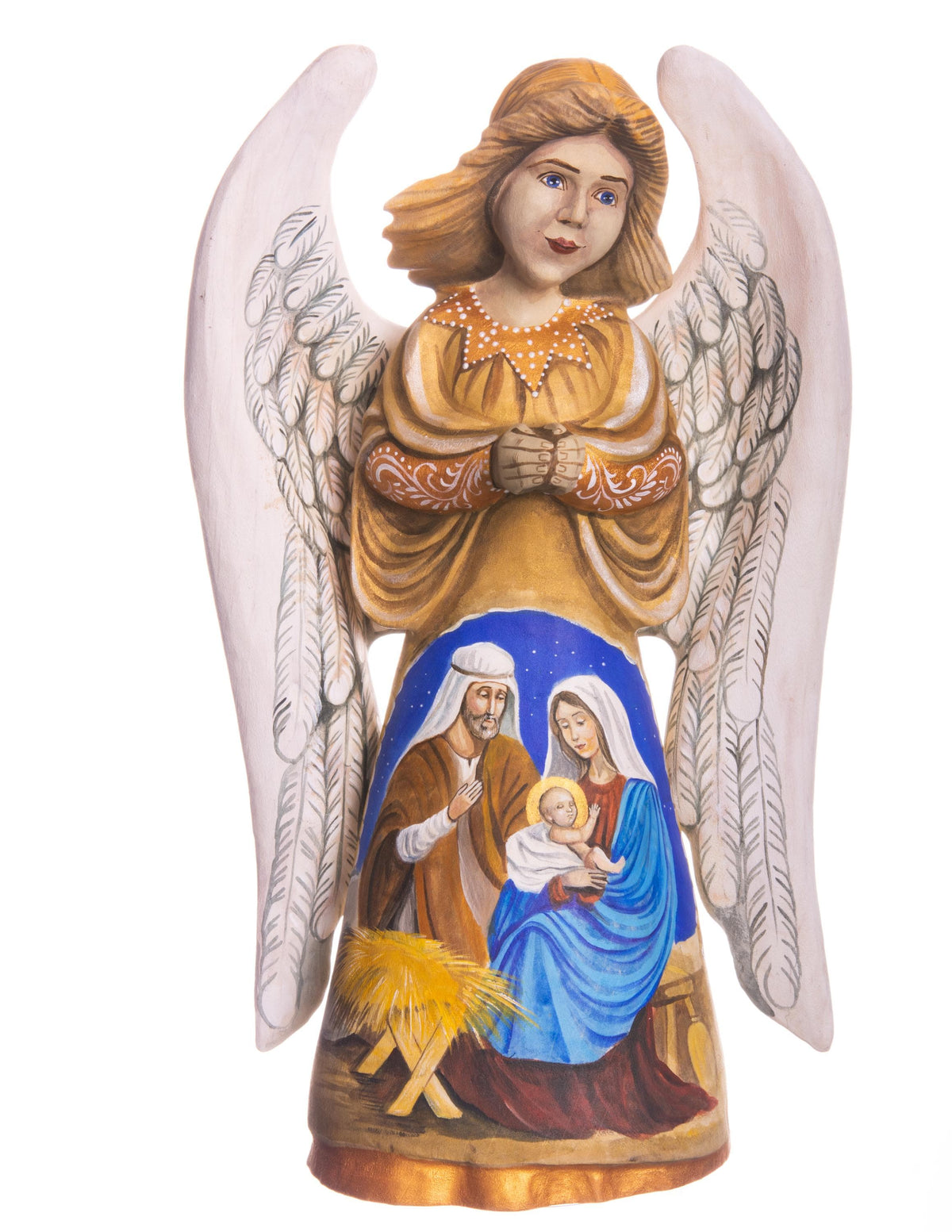 Hand carved angel figurine 9.5 inch, Holy Family Nativity display