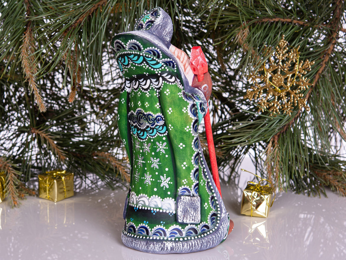 Hand Carved Wooden Santa Figurine: 9 Inch Rustic Christmas Decor